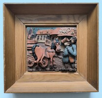Bubelényi Zsanna: Nádas. Plasztikus kerámia relief. Ritka, hibátlan.
