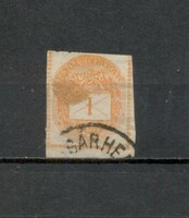 M9 - 1874-es 1 kr. Hírlapbélyeg „SÁRHE” (Marosvásárhely) részleges bélyegzéssel