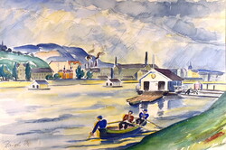Gömöri Raidl Ida (1894 – 1947) ÓBUDAI LÁTKÉP CSÓNAKHÁZZAL 1930 körül