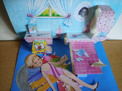 Retró kinyitható 3D babaszoba Adrienn öltöztetőbaba készlettel GYŰJTŐI