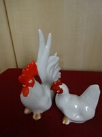 Orosz porcelán figura, egy kakas és egy tyúk, magassága 15 cm. Jókai