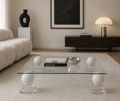 Roche Bobois márványgömbökkel díszített dohányzóasztala, 1980-as évek