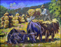 Kászonyi Edgár (1900 - 1976) ARATÁS BIVALYOKKAL NAGYBÁNYA KÖRNYÉKÉN