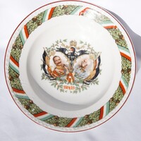 I. világháborús hazafias porcelán mélytányér Ferenc József, II. Vilmos 23,5 cm