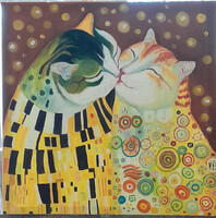 Antyipina Galina: Gustav Klimt paródiája, olaj, vászon. 58×58cm