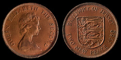 E 1386 Jersey 2 New Pence 1980 Elizabeth II