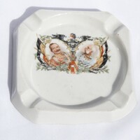 I. világháborús hazafias porcelán hamutál, Ferenc József, II. Vilmos 13 cm