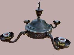 Antik art deco rózsás bronz csillár 4 karos ,eredeti porcelán rézfoglalat, burák nélkül