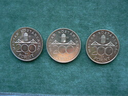3 DB EZÜST 200 FORINT ÉRME 1992, -93, -94. BU, MAGYAR NEMZETI BANK, (36 g, 0,500) EGYBEN!