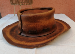 Retro barna bőr kézzel készített  western kalap