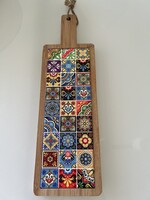 Mexikói talavera mintàs csempebetéttel díszített falidísz bambusz keretben, 42 x 13 cm