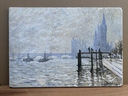 A TEMZE, MONET - HALLAI LAURA RESTAURÁTOR TANULMÁNYI FESTMÉNYE VASTAG LAPON 63 X 44.5 CM