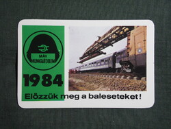 Kártyanaptár,MÁV,vasút,balesetmegelőzés,vasúti munkagép, 1984   (8)