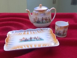 Antik  Viktoria gyerek kávés kakaós teás keszlet / Mese porcelán Monarchia korabeli