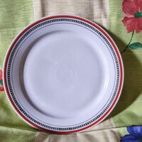 Zsolnay nagy porcelán kínálótál – Piros-fekete geometrikus mintás, 29 cm