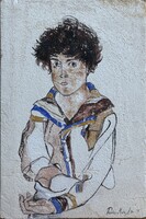 EGON SCHIELE - PACSIKA MÁRIA RESTAURÁTOR TANULMÁNYI FESTMÉNYE VASTAG LAPON 50 X 40 CM