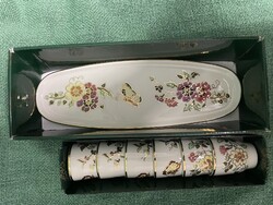 Zsolnay porcelán likőr szett / pálinkás készlet  – Pillangó mintás, eredeti dobozában