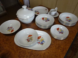 Német porcelán étkészlet, búzavirág mintával. Pipacsos. Jókai