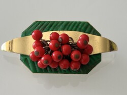 Vintage bross piros bogyókkal, 6 x 2,5 cm