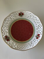 Áttört szélű porcelán kínálótál magyal mintával, Hutschenreuther porcelán