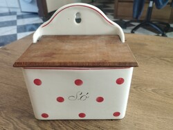 Régi piros pöttyös Gránit porcelán fali sótartó