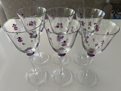 Kézzel festett parádi borospohár készlet ibolya mintával, 19,5 cm magasak