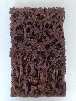 Antique Hindu Ramayana relief of Rama and Sita in the jungle carved wooden statue Bali 646 7282