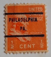 1938-as Elnöki sorozat Philadelphia, PA. helyi előre bérmentesített felülnyomással (precancel)