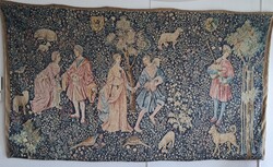 Nagy méretű, vastag vintage falikárpit – Középkori jelenet (165x100 cm)