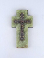 2B145 Antique green onyx French Art Deco cross crucifix 15.5 cm