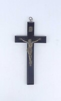 2B144 Antique ebony cross crucifix with silver-plated bronze Jesus, 18 cm