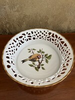GYÖNYÖRŰ, HOLLÓHÁZA PORCELÁN ÁTTÖRT TÁL, KÍNÁLÓ, MADÁRRAL