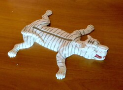 Régi retro gipsz fehér tigris asztali levéltartó kártyatartó 1970-es, 1980-as évekből