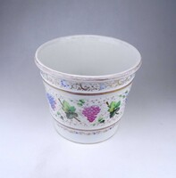 2B146 Antik vastagfalú kézzel festett szőlőfürtös porcelán kaspó