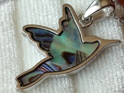 925 Sterling Ezüst Kolibri Nyaklánc Természetes Abalone Kagyló Berakással
