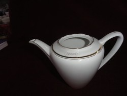 MZ Csehszlovák porcelán kancsó kávékiöntő.Hófehér alapon arany csíkkal. Tető nélkül. Vanneki