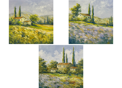 Toszkán tájkép hármas sorozat - eredeti olajfestmények, feszített vászon (20x20 cm)