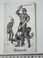 -AX804- Demarche I. világháborús gúnyos katonai propaganda karikatúra képeslap Wien Museum
