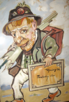 IGAZI KURIÓZUM ! EREDETI  UJVÁRY IGNÁC  /1860-1927/ ÖNARCKÉP:  TANULMÁNY ÚTON 1918