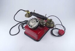 2B195 Antik monarchia korabeli piros telefon készülék hatalmas kézibeszélővel
