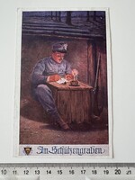 -AX803- Im Schützengraben I. világháborús lövészárokban levelet író baka katonai képeslap 1915