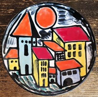 Nagy méretű Reguly Városképes kerámia falitányér, falitál 29 cm