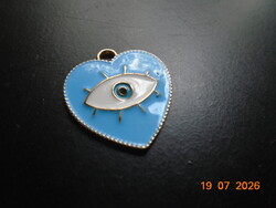 Türkizkék zománcozott szív formájú amulett,szem medál