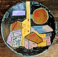 Györgyey Zsuzsa kerámia iparművész falitál 28 cm