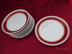 Minőségi brazil porcelán süteményes tányér, bordó/arany szegéllyel. 6 db együtt eladó Vanneki!