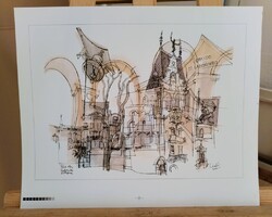 (K) László Ákos kétoldalas litográfiája 42x35 cm a teljes lap