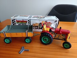 Gyűjtői ritkaság! Retró KOVAP (KDN) Zetor felhúzós lemez traktor utánfutóval, DOBOZÁBAN, játszatlan