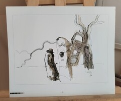 (K) László Ákos kétoldalas litográfiája 42x35 cm a teljes lap