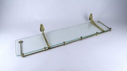 2B171 Régi fürdőszobai üvegpolcos réz fali konzol 65 cm