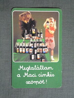 Kártyanaptár,Maci szörp,üdítőital,Erdei termék vállalat, 1987   (8)